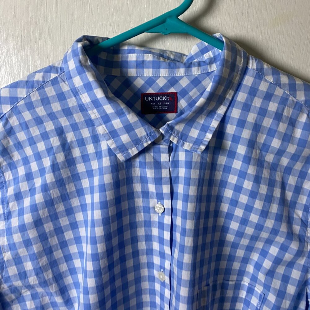 UNTUCKit Womens Blue Gingham Button Down Shirt Size 12 - Picture 5 of 9